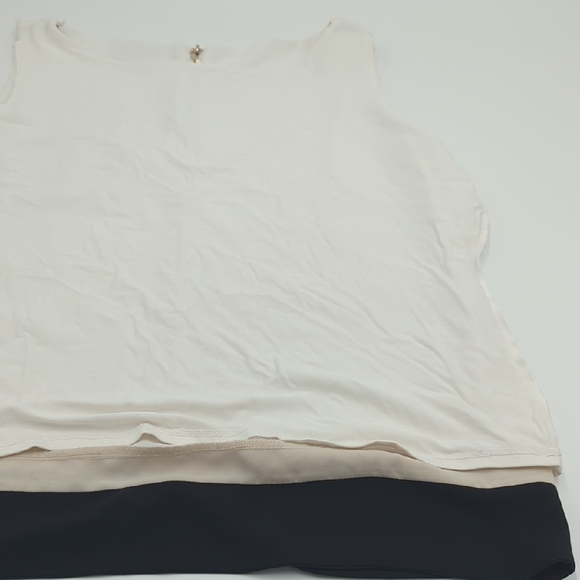 WHBM White Contrast Trim Sleeveless Blouse Large White Black Lined Zipper Casual - Picture 10 of 12